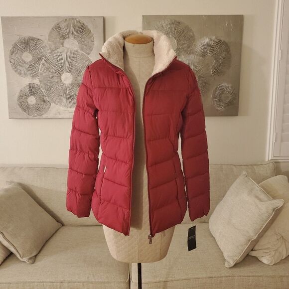 NEW Ralph Lauren Faux Fur Collar Puffer Jacket size Small in Red - Picture 2 of 13